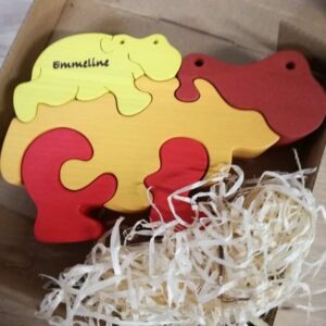 puzzel-blokpuzzel nijlpaardfamilie geel