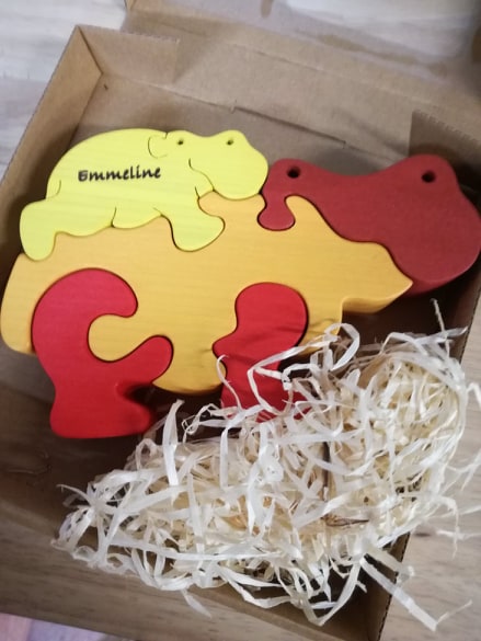 puzzel-blokpuzzel nijlpaardfamilie geel
